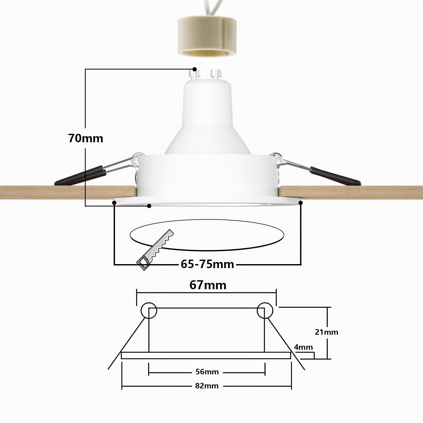 12x Spot Encastrable GU10 Aluminium, Orientables Blanc Support Spot Encastrable Cadre De Montage Avec Douille GU10, Rond Spot de Plafond 68mm extra plat Pour LED, Trou de montage ø60-75mm