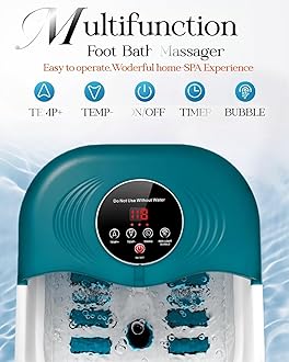 Foot Spa Bath Massager with Heat, Bubble Jets, Red Light & Timer, Pedicure Foot Spa with 95-118℉ Temperature Control, 8 Shiatsu Rollers, Pumice Stone, Gift for Mom and Dad