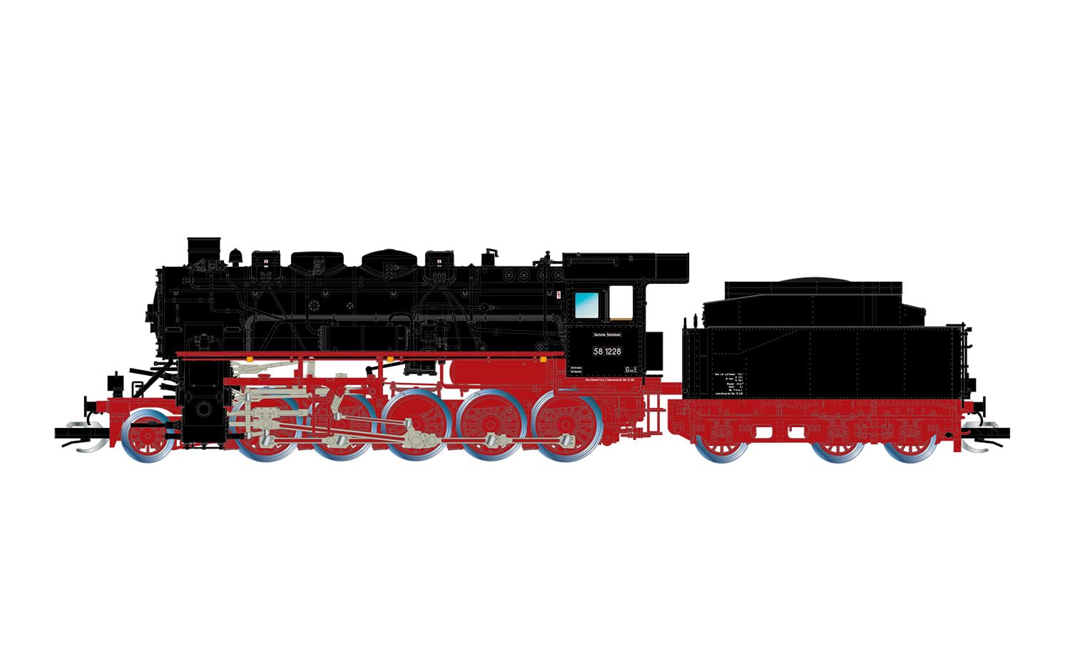 ARNOLD TT HN9067 DR, steam locomotive with tender, BR 58.40, 4-dome boiler, 2 headlights, ep. III Loco - Steam, Black & Red