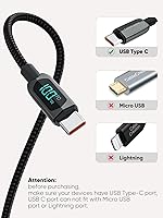 Vista 6 de CableCreation Cable USB C a USB C de 6.6 pies, paquete de 2 unidades PD de 100 W con pantalla LED, cable USB C duradero trenzado con pantalla