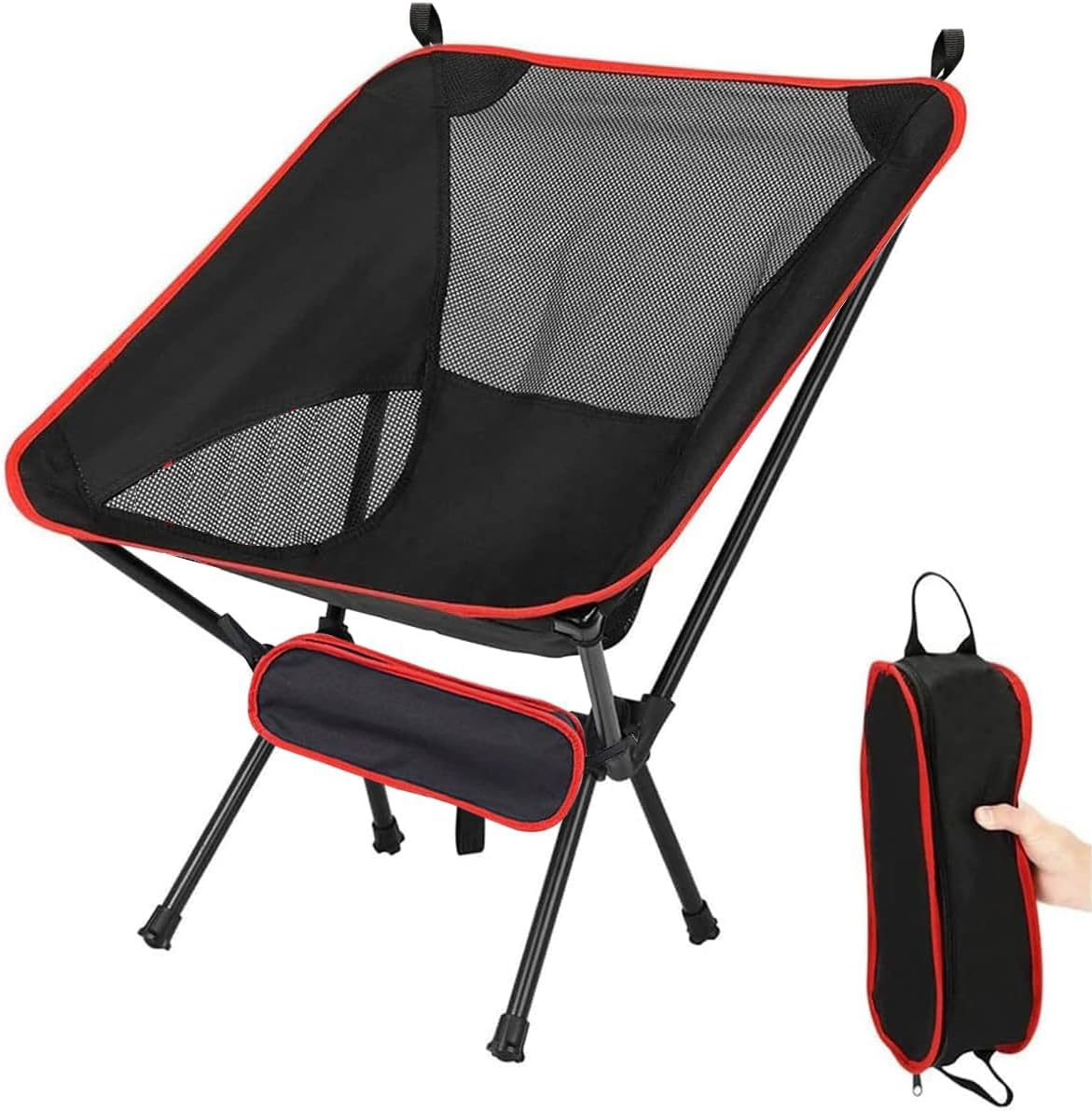 LUKVCIY Camping Chair, Lightweight Portable Folding Chair, 150kg Weight Capacity, 600D Oxford Fabric, Suitable for Gardens, Parties, Fishing, Expeditions, Hiking, etc., Red