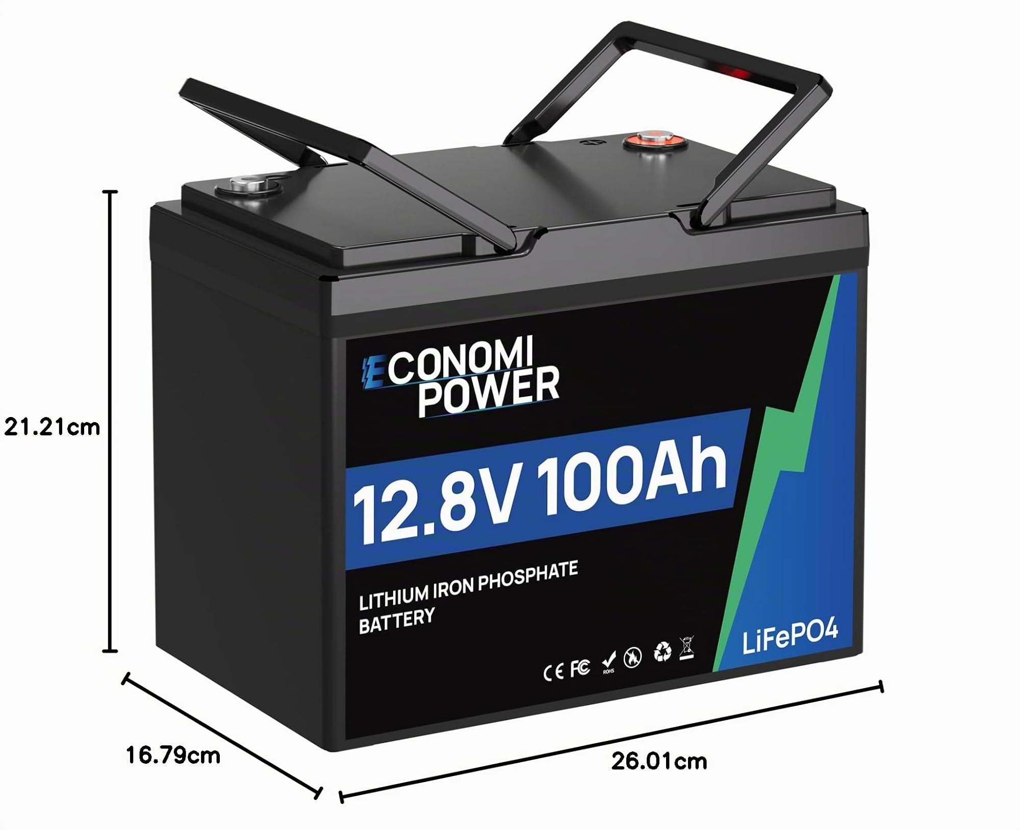 Batterie Lithium 12V 100Ah LiFePO4 100A BMS 4000-15000 Deep Cycle Lithium Battery, Max 1280 Wh pour Moteur de trolling, Camping-Car, système Solaire et Hors réseau
