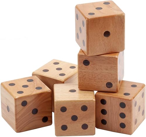 Miniatura 4 de GSE - Juego de dados gigantes de roble prémium de 3.5 pulgadas con cubo y tarjeta de puntuación Yardzee y Farkle. Juego de césped para patio trasero