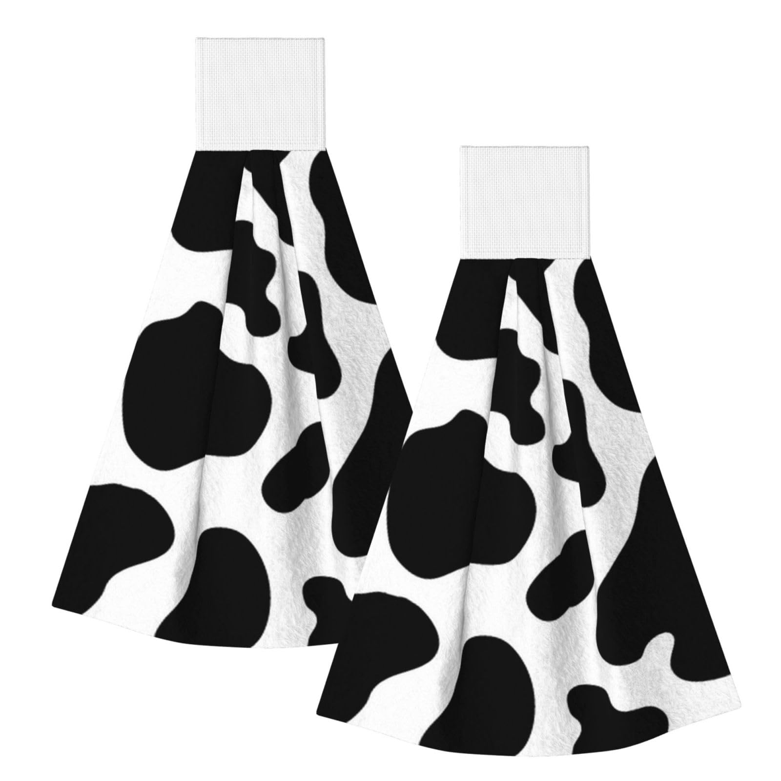 DOPKLNA Cow Spot, 2 Pcs Hanging Coral Fiber Hand Towels for Bathroom, Absorbent Kitchen Towels