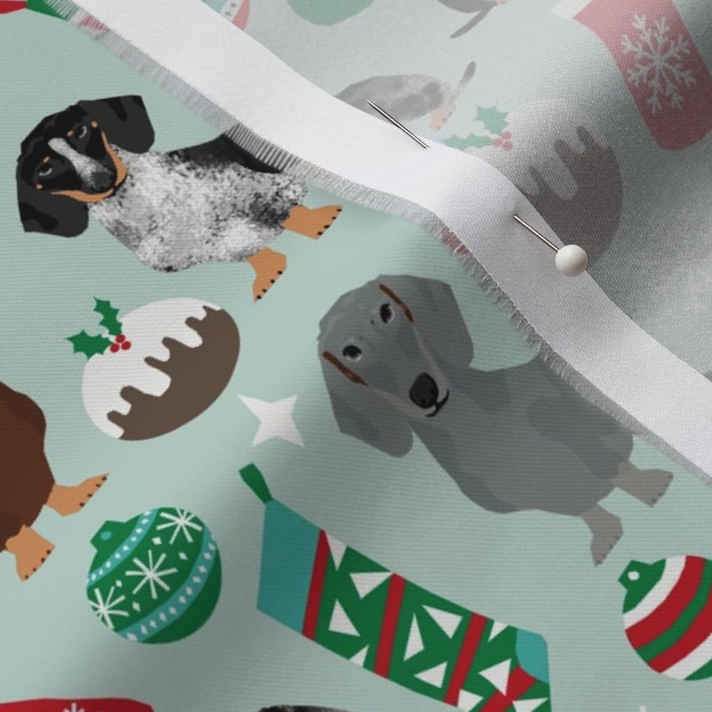Spoonflower Fabric - Christmas Dachshunds Dogs Xmas Holiday Pet Portrait Printed on Organic Cotton Sateen Fabric by The Yard - Sewing Quilting Apparel Home Decor