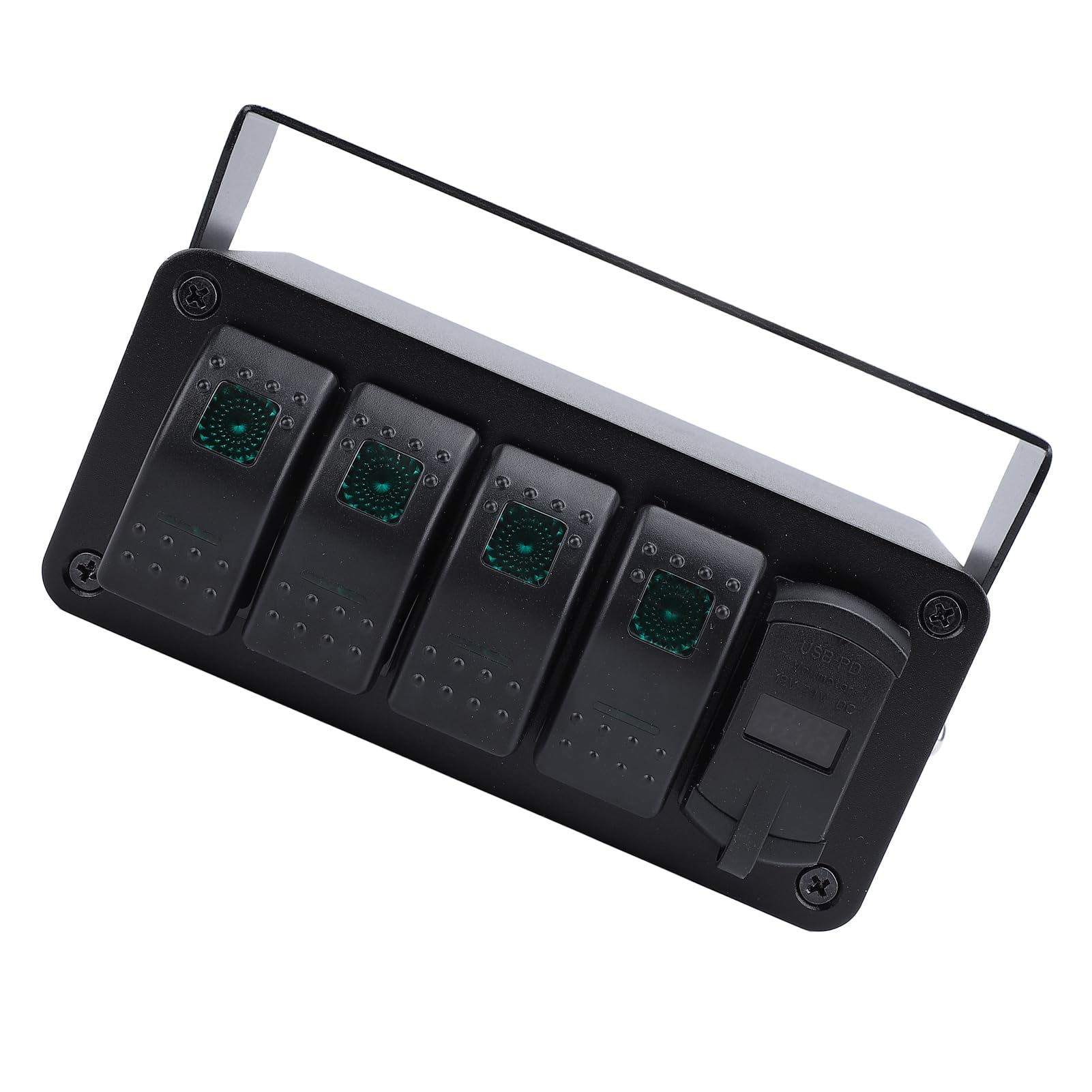 4-krotny Wodoodporny Panel Przełączników Kołyskowych ze Stopu Aluminium do Samochodów Ciężarowych, łodzi RV, z ładowarką USB PD QC3.0, Uniwersalny Pasuje do UTV ATV, 12 V 24 V DC (Zielone