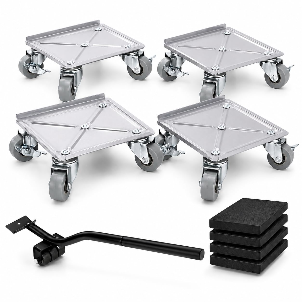Goulifan 4 Pack Furniture Movers with 5 Wheels, 360° Rotating Universal Wheels, Heavy Duty Carbon Steel Furniture Sliders for Easy Moving Furniture Appliance Refrigerator Sofa, Max Load 500KG