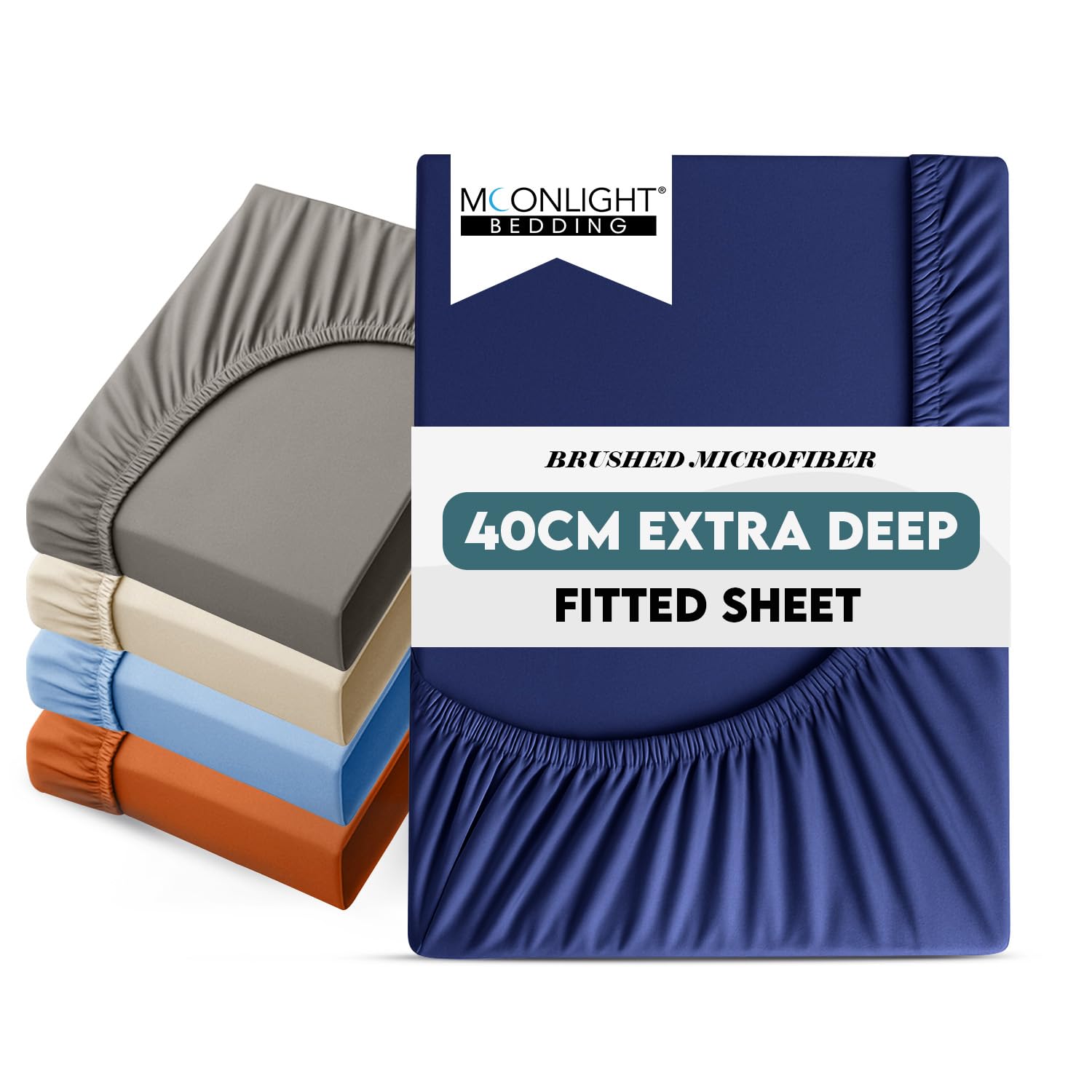 Moonlight Bedding Navy Fitted Sheet 40 Cm Extra Deep Pocket Bed Sheets 16 Inch Ultra Soft Bottom Sheet Brushed Microfiber Breathable Shrinkage And Fade Resistant (, Double)