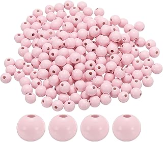 HARFINGTON 300pcs 12mm Light Pink Wood Beads 3.3mm Large Hole Round Wooden Loose Spacer Beads for Jewelry Making Necklace Bracelets DIY Crafts Macrame Handmade Decorations