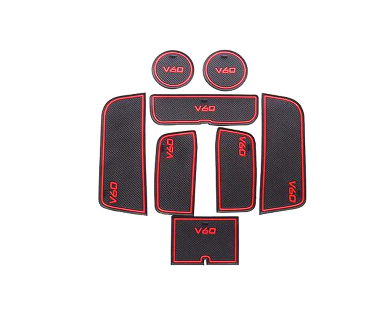 YUWATON Car Interior Accessories Storage Box Door Slot Cup Holder Silicone Mat Non-Slip Mat Shockproof Mat Sound Insulation Mat for Volvo V60 2012-2018 (red)