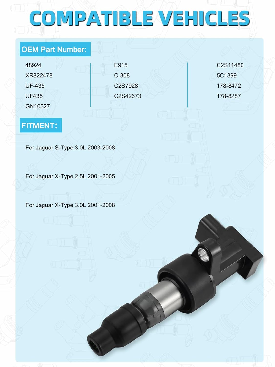 Set of 6 UF435 Ignition Coil Pack For Jaguar S-Type 3.0L 2003-2008,X-Type 2.5L 2001-2005 3.0L 2001-2008,Replace # GN10327 C2S11480