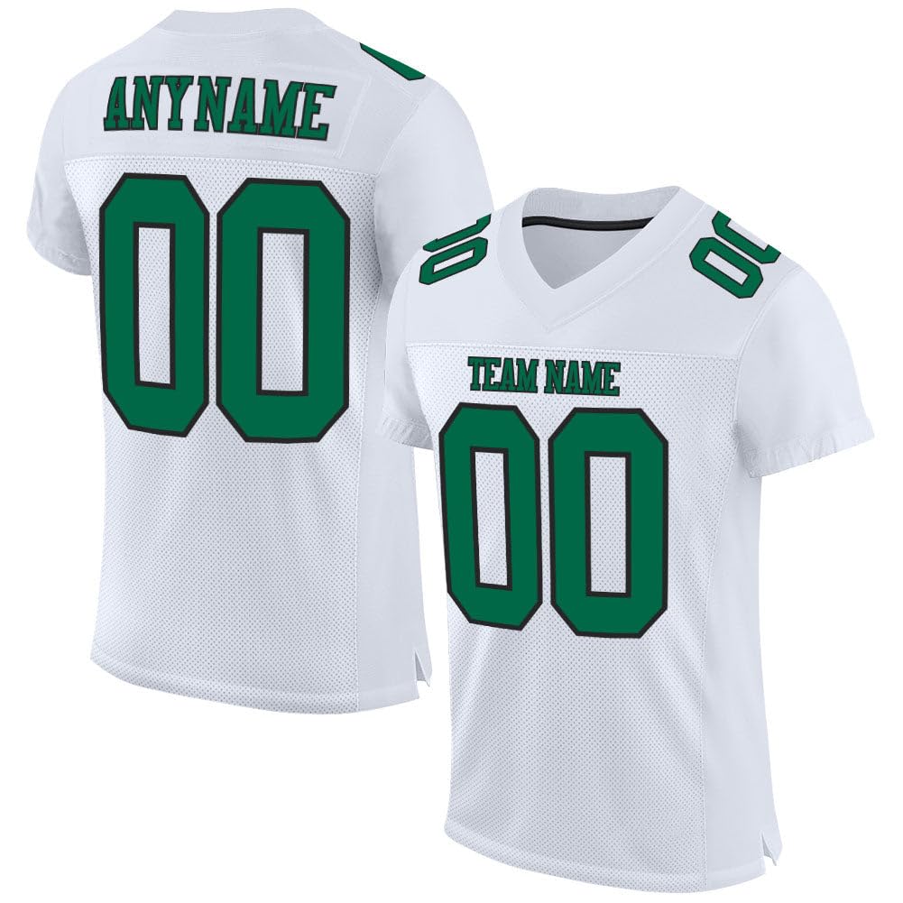 Generic Custom White Green Football Jersey Personalized Team Name Number Practice Jerseys, Customized Football Shirt for Men Women Youth Kids