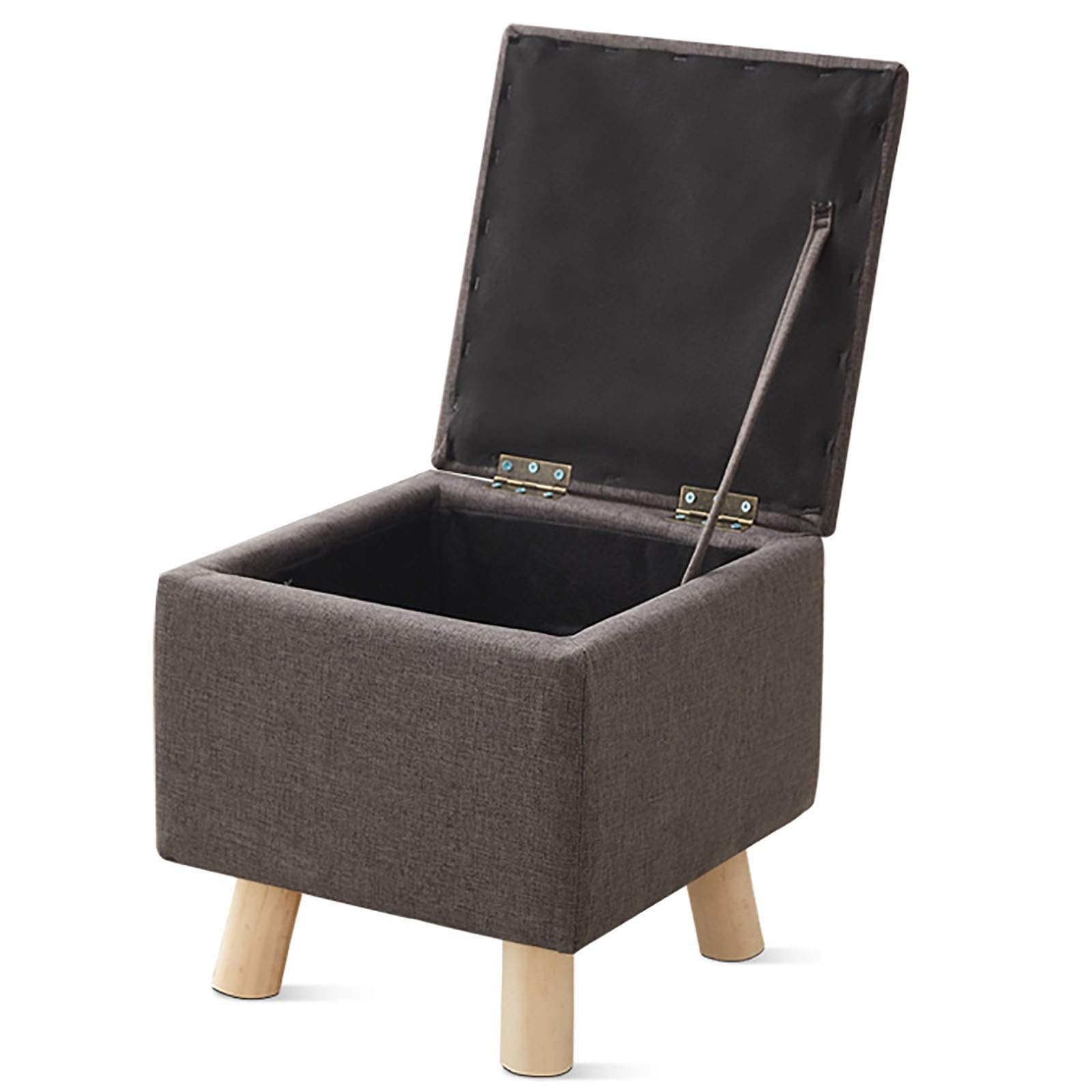 LMMIAOZ Modern Folding Storage Box with Wood Legs Linen Foot Stool Pouffe Footstool with Highly Elastic Sponge Filling Dark Grey 33x33x33cm