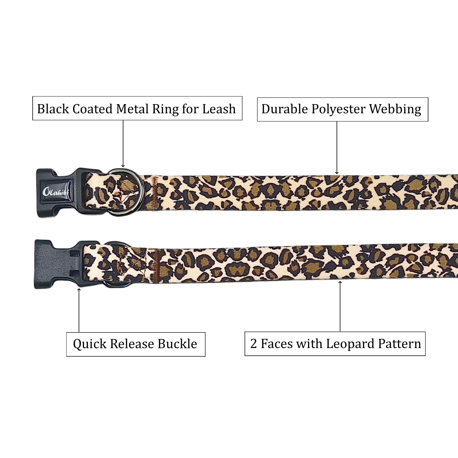 Olahibi Dog Collar and Leash Combo Set, Leopard Pattern, Polyester Material, 150CM Matching Leash, for Small Dogs.(S, Brown Leopard) - Image 4