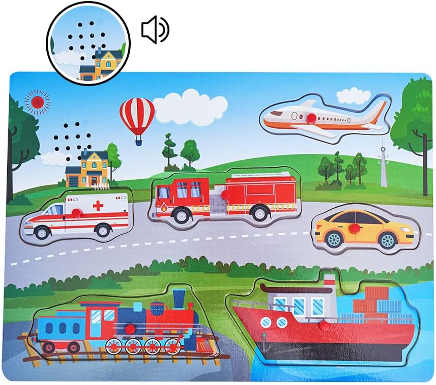 Wooden Transportation Sound Peg Puzzles for Toddlers