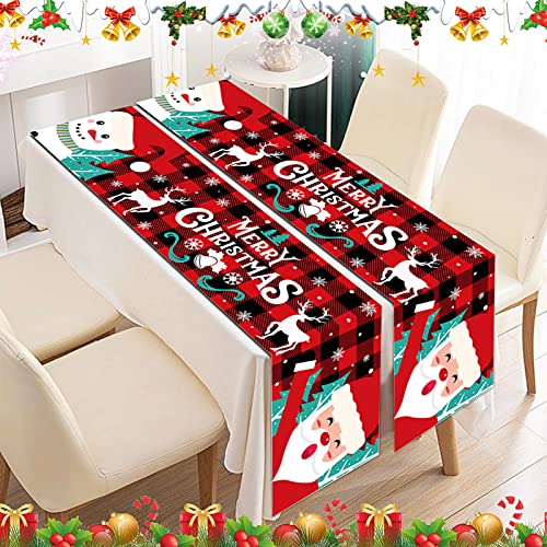 2 Piezas Camino de Mesa Navideño, Decoracion Mesa Navidad, Cuadros Mantel Navidad, Mantel Rojo de Navidad, Largo Caminos de Mesa Navideño para Comedor Navideña Decoración,180 x 35cm