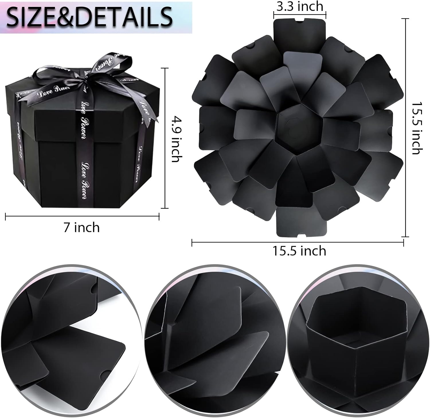 Vienrose Explosion Gift Box Set Surprise Gift Photo Box Creative DIY Scrapbooking Picture Album Accessories Couple Gifts for Birthday Proposals Valentine's Day 01Black Unassembled - Image 7