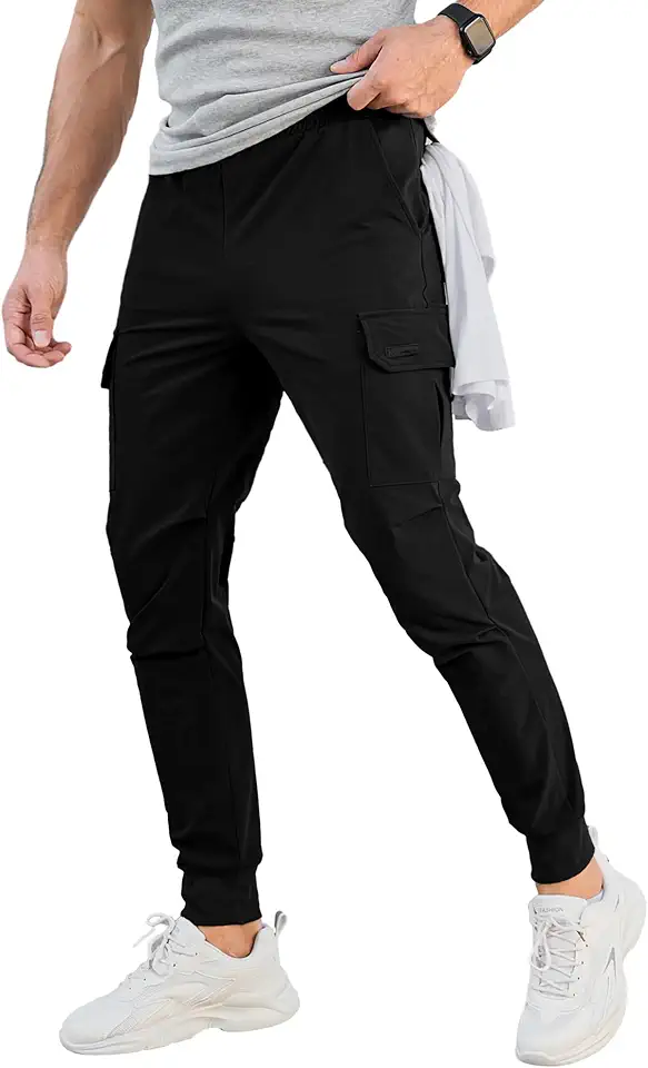 Comdecevis Men's Cargo Jogger Pants Stretch Sweatpants Slim Fit Tactical Pants with Zipper Pockets Casual Trousers