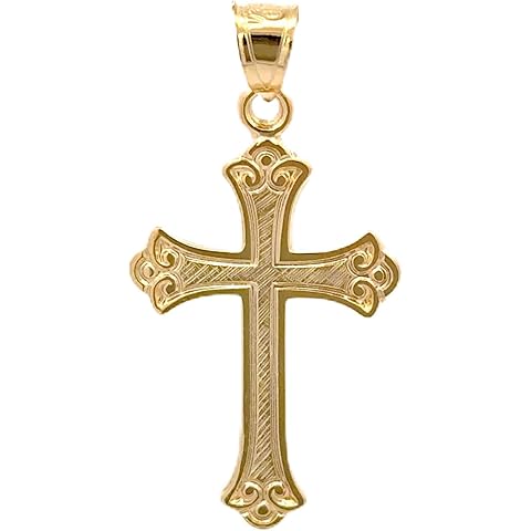 Cross+Crown Premium 14K Ornate Yellow Gold Cross Pendant, Durable Double-Bonded 14K Pendant for Necklace, Women & Mens Gold Cross for Chain, Handcrafted Religious Jewelry in the USA with a Premium Jewelry Box