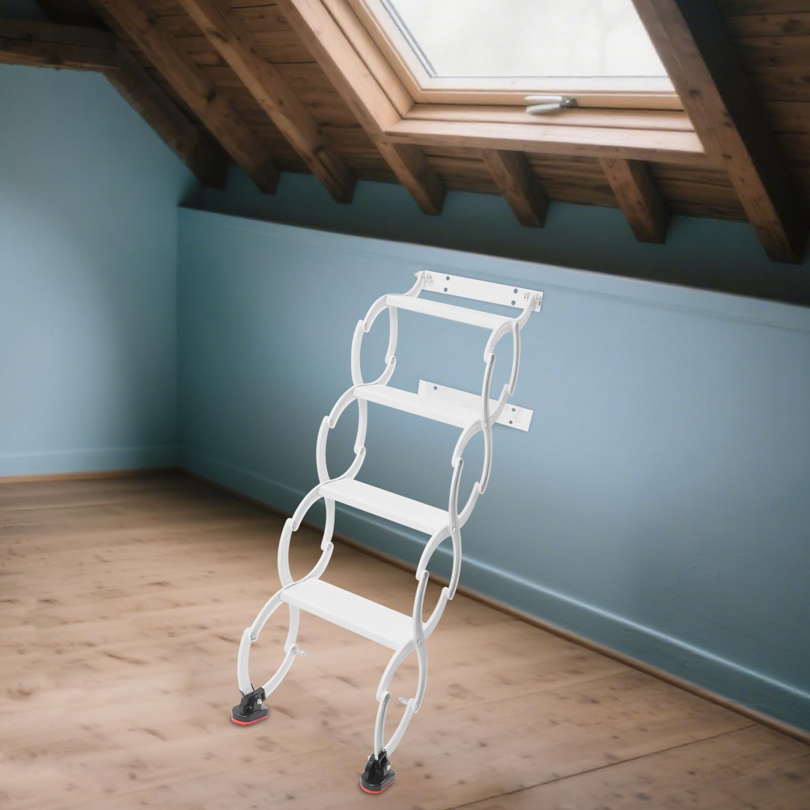 Dachbodentreppe, 4 Stufen Wandmontierte Ausziehbare Klapptreppe, Wandmontierte Dachbodenleiter, rutschfesten Stufen Loftleiter, Teleskop-Stufenleitern, Tragkraft 200 kg