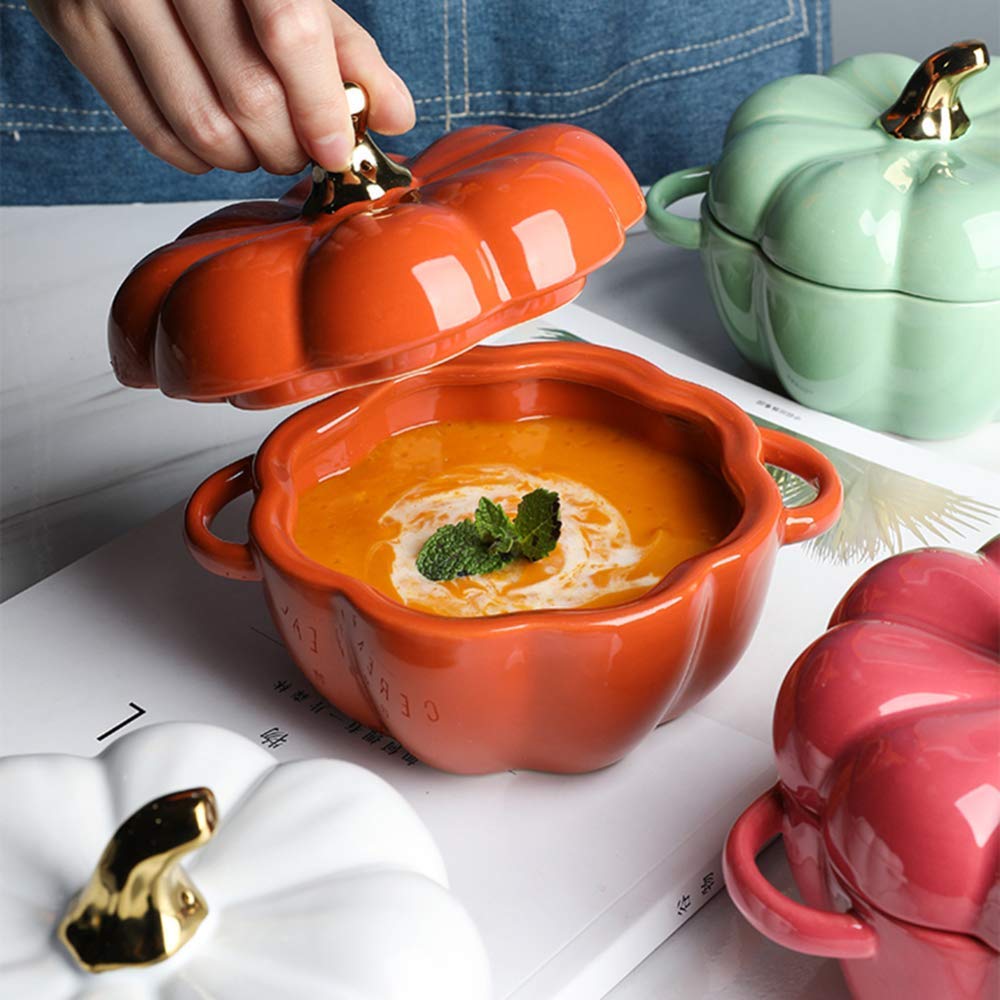 Petite marmite, marmite en fonte avec couvercle, marmite en fonte émaillée, cocotte à la citrouille, bol à citrouille avec couvercle, marmite à soupe en céramique domestique, résistance aux hautes tem