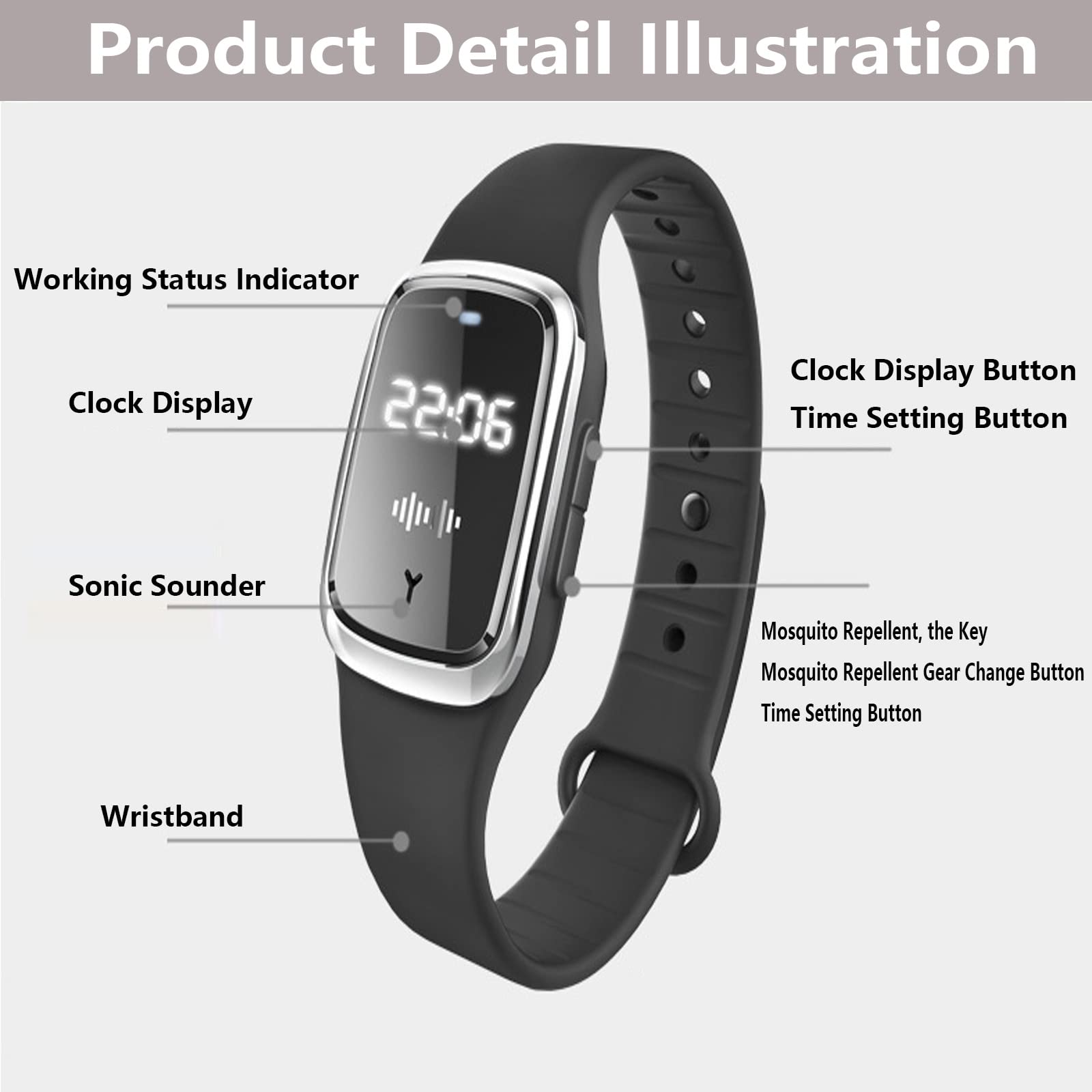 Mosquito Pro,Anti Moustique,Bracelet Anti Moustique,Bracelet Répulsif Anti-moustiques Ultrasonique,Montre Bracelet Electronique Anti Moustique,Pour Intérieur Et Extérieur,Rose