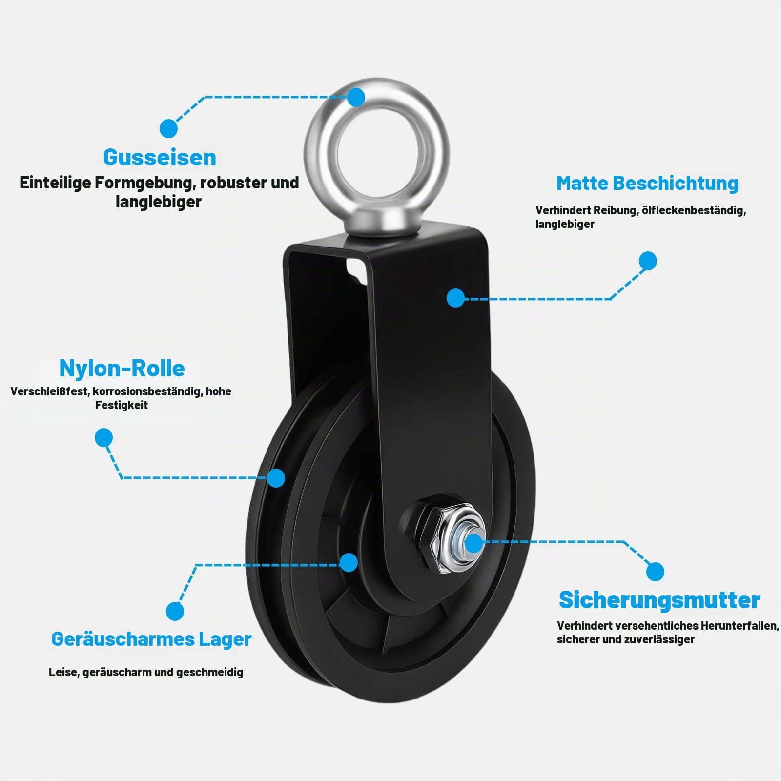Umlenkrolle Seilrolle mit Hängegurt Karabiner Fitness Flaschenzug DIY Latzug Seil 90mm Seilrolle Fitness Latzugstange Seilzug Schaukelzubehör Trainer Zubehör für Home Gym Fitnessgeräte