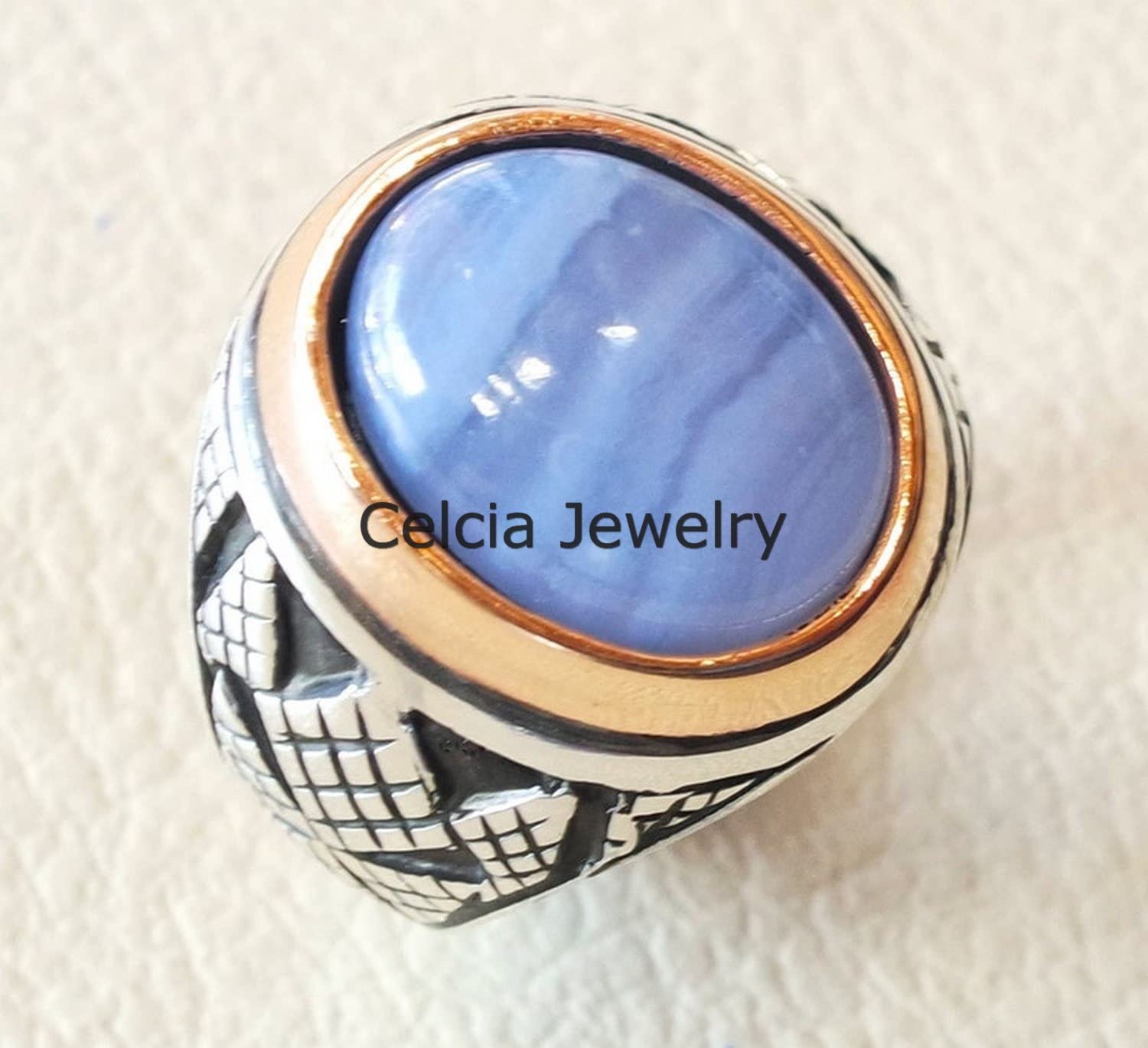 Natürlicher blauer Kupfer-Türkis-Halbedelstein-Herrenring, atemberaubender Ring, zarter Ring, Siegelring, Statement-Ring, Vatertagsgeschenke, zweifarbiger Ring