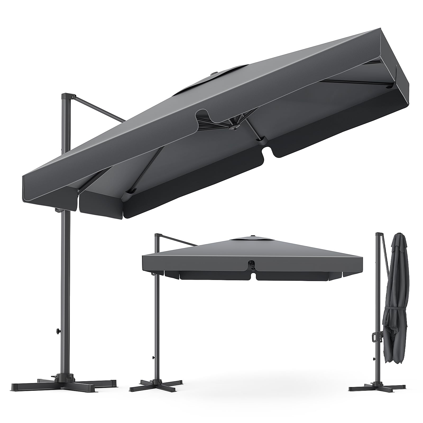 YEAUPE PRO Sombrilla Terraza Exterior 3x3m Giratorio 360°, Parasol Jardín con Altura Ajustable, Sombrilla Grande Cuadrado para Patio, Jardín y Piscina con Protección UV 50+, 300 x 250 cm