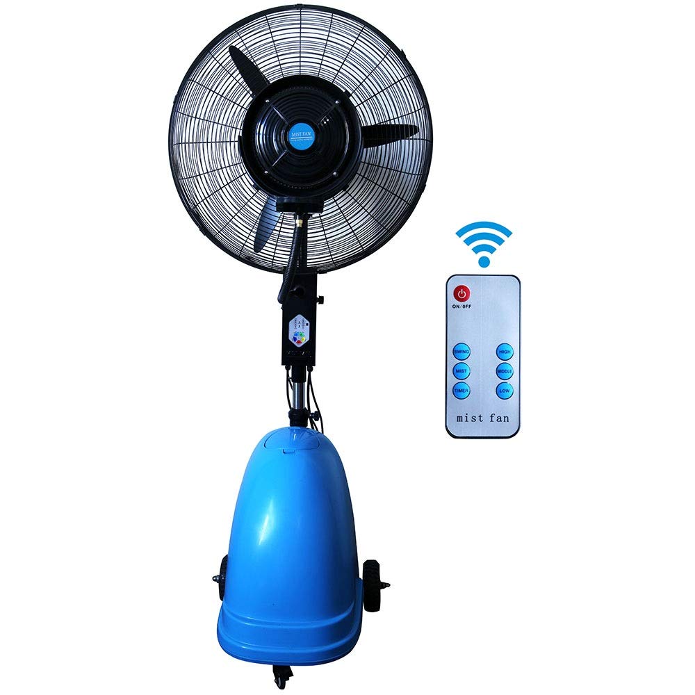 asdchZen Oscillating Cooling Fan With Misting, 3 Speeds, 90°Oscillation, Remote Control, Adjustable Height 1.6M-2M, 350W,Blue