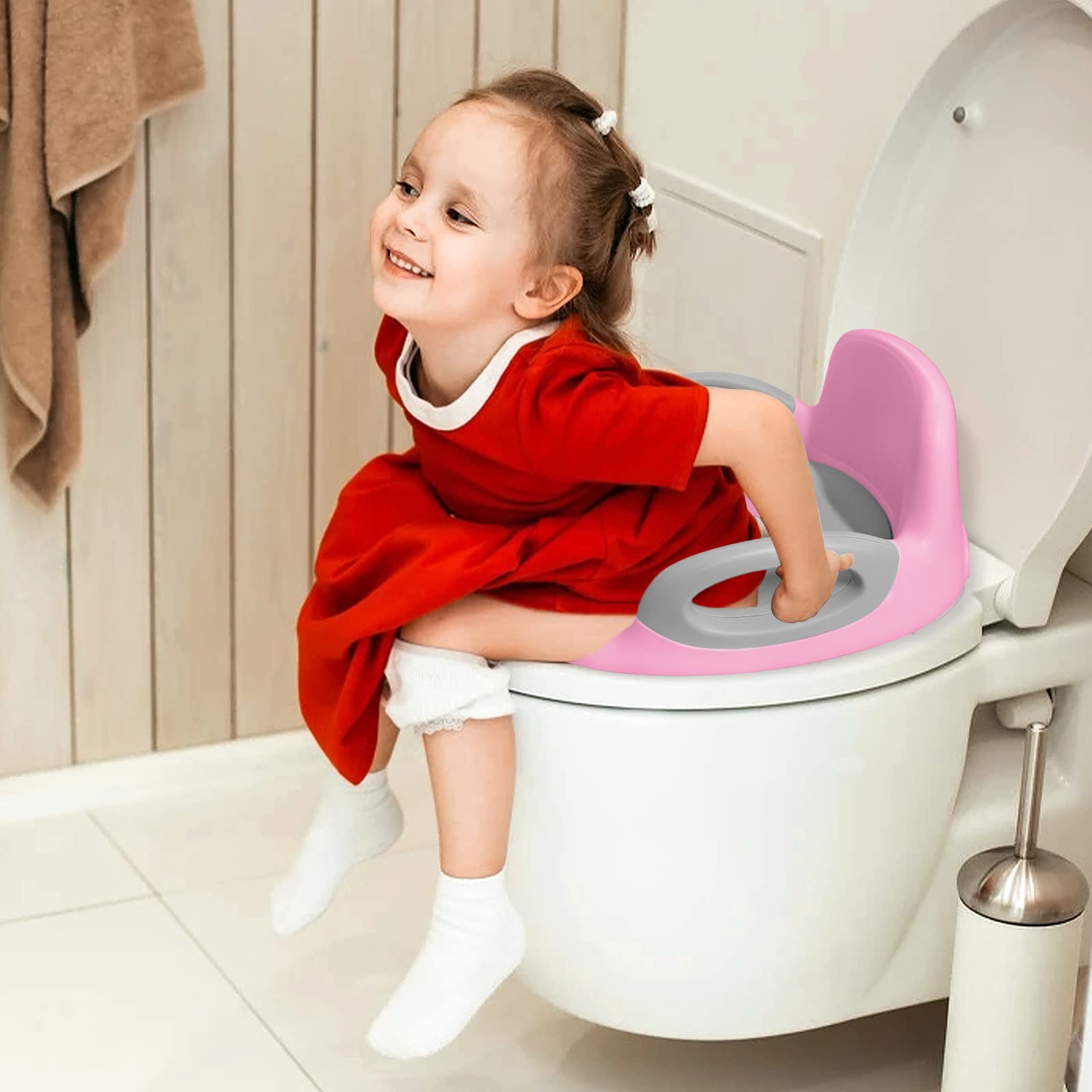 LZQ Sedile WC per bambini da 1 a 8 anni, con imbottitura antiscivolo, maniglia, schienale e paraspruzzi (rosa)