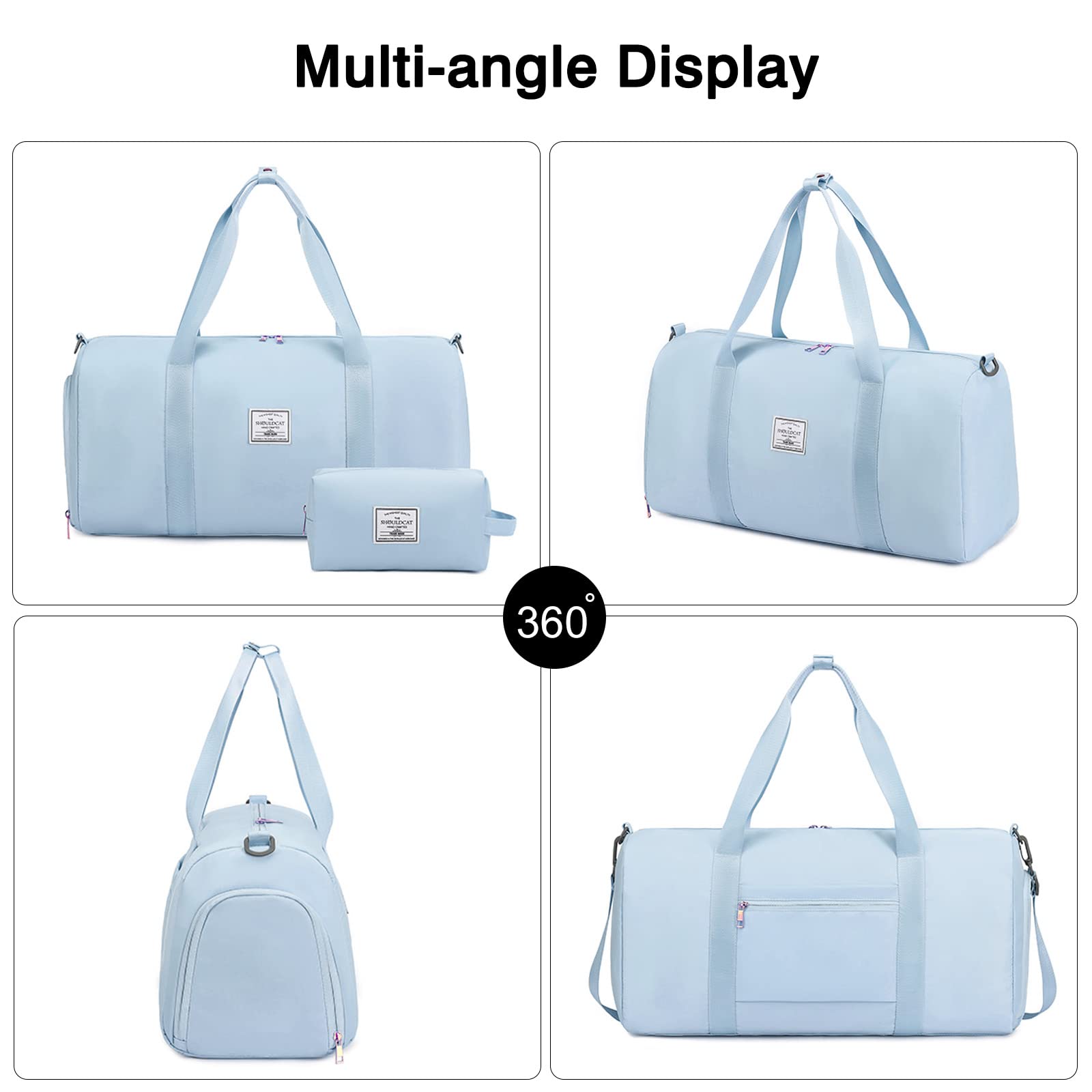 FANDARE Set 2 Pezzi Borsone da Viaggio Donna con Borsa Cosmetica - Borsoni Sportivi Uomo per Palestra, Piscina, Weekender - Tote a Spalla Azzurro