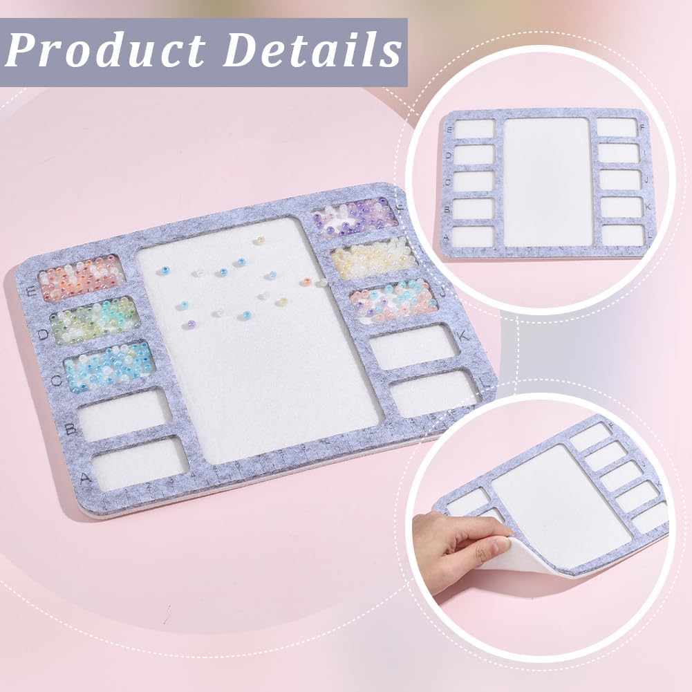 2PCS 200x150x6mm Light Grey Felt Beading Trays with 10 Individual Grids Small Square Felt Bead Design Boards Rectangle Seed Beads Mat Pads for Jewelry Making Art Bracelets DIY Crafts Supply