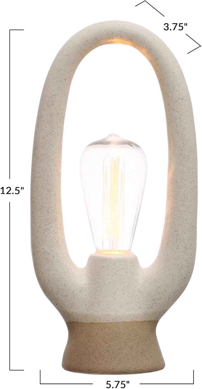 Set of Two White Stoneware Arc LED Table Lamps