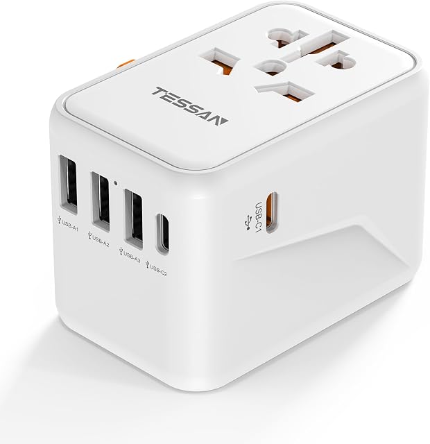 TESSAN Universal Travel Adapter, 45W PD Fast Charger International Plug Adaptor with 2 USB C 3 USB A Ports, All in one Worldwide Power Outlet for US to European EU UK AUS Ireland(Type C/G/A/I)