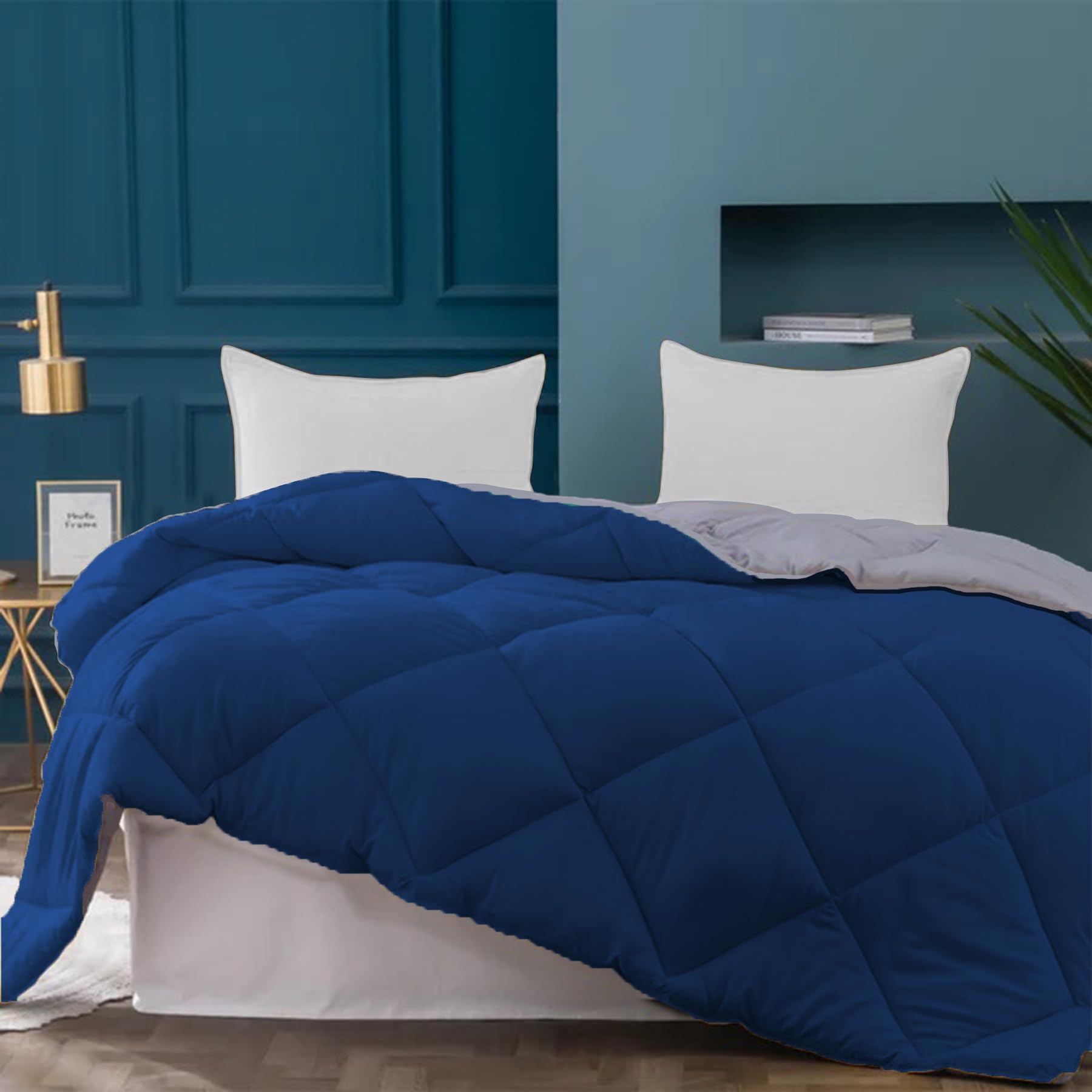 HOMEMONDE Comforter Single Bed | 200 GSM | AC Comforter Single Bed, Quilt, AC Blanket, Dohar Single Bed, Reversible Microfiber, Perfect for Gifting, (Dark Blue & Light Grey)