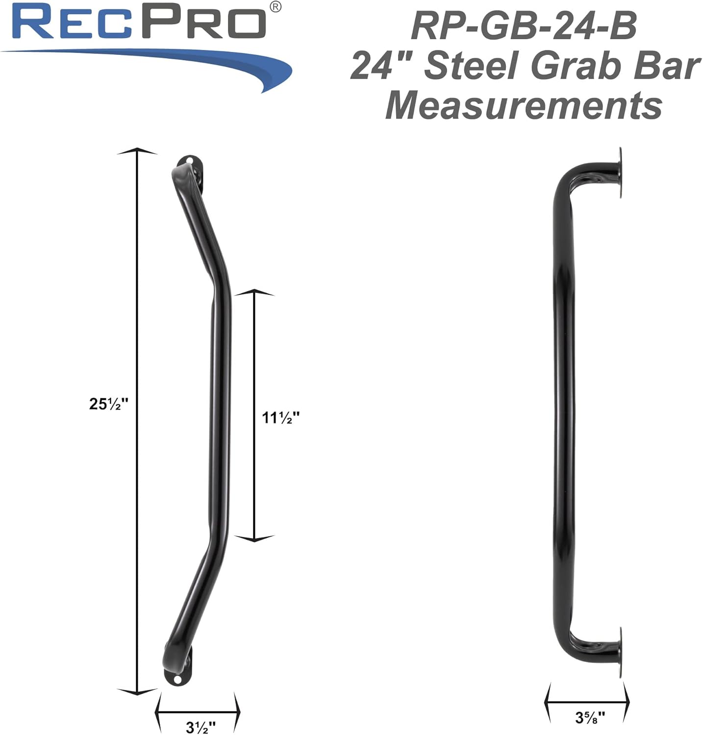 RecPro RV Grab Assist Handle | Steel | Black | Wall Mounted Handrail | 33 Inch or 24 Inch Options (24")