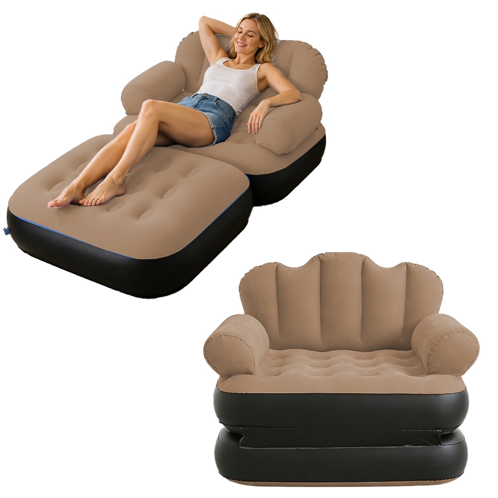 Fauteuil Gonflable avec Tête de Lit Canapé Gonflable Camping (Kaki)
