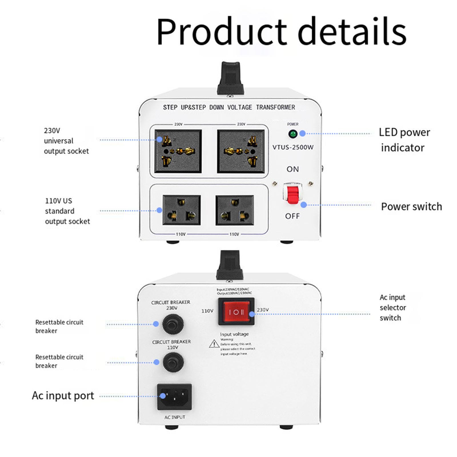 Amazon.com: 2000W 電源變壓器220V 至110V 升壓和降壓電壓轉換器110V