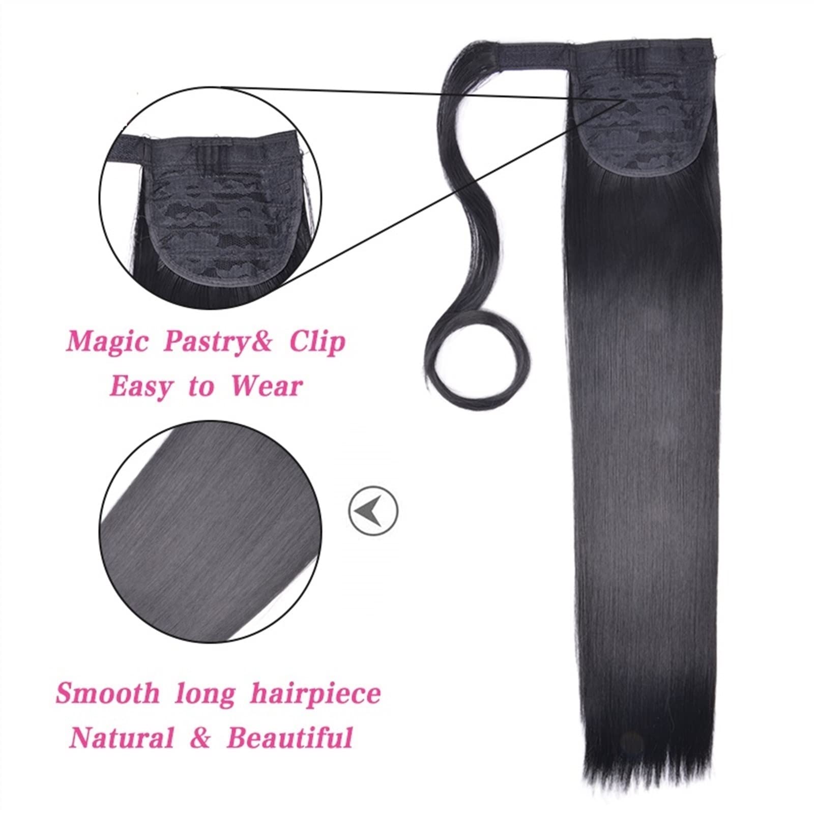 Extensión de la Cola de Caballo Extensión de Pelo de Cola de Caballo sintética Larga y Recta, Extensiones de Cola de Caballo, tocados Naturales, Pelo sintético Ropa Diaria Femenina (Color : Straight