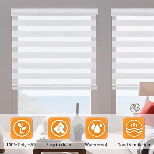 Miniatura 9 de Youngoo Persianas sin cordones de cebra para ventanas, persianas enrollables para puertas corredizas de vidrio, doble capa de tela transparente,