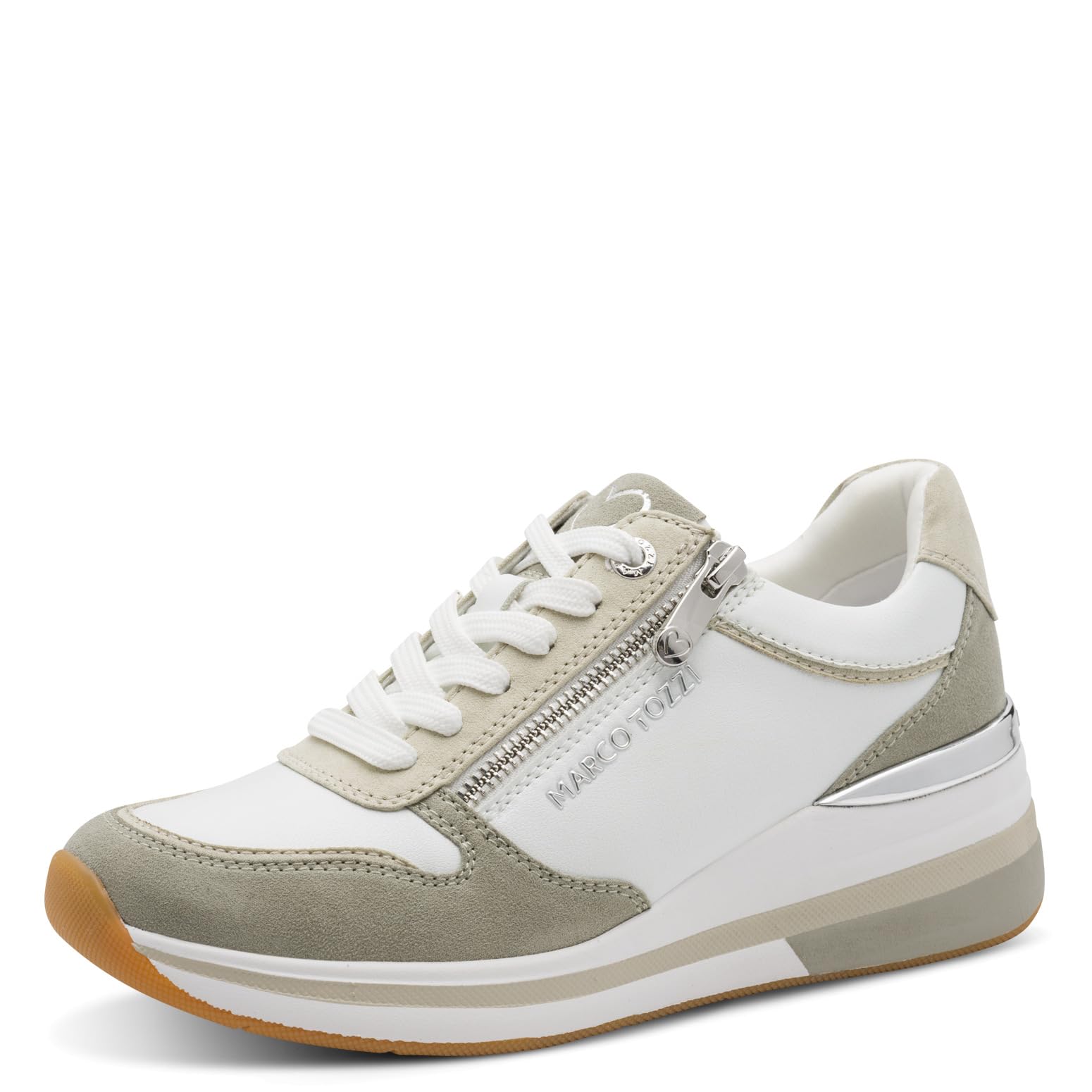 MARCO TOZZI Women’s Sneaker Soft Feel Me Removable Footbed Soft Lining Stylish, White (White/Matcha), 6 UK