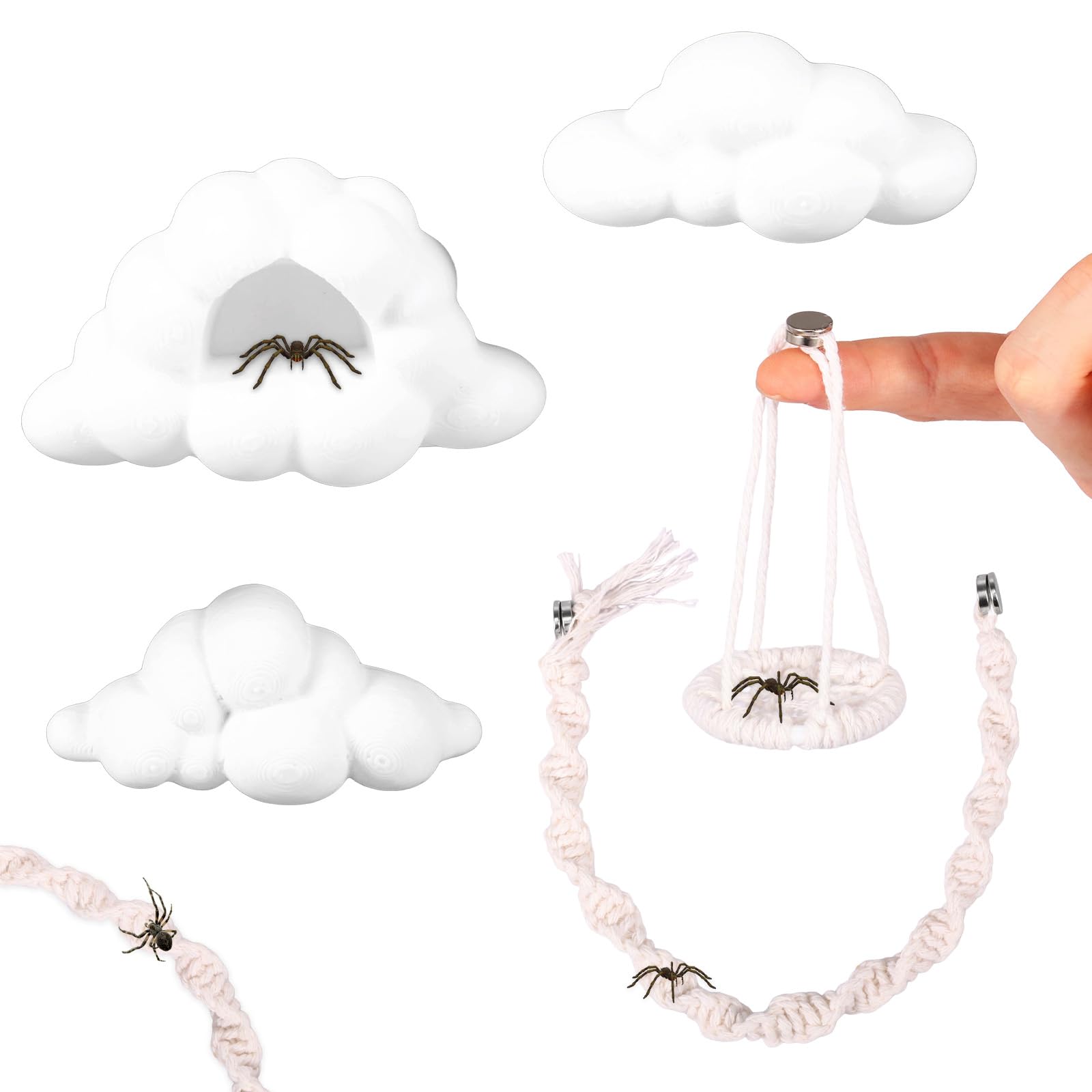 ATopoler 5 Pack Jumping Spider Accessories, Magnetic Handmade Rope Bridge Swings Enclosure Decorations, Pet Spiders Accessories(White)