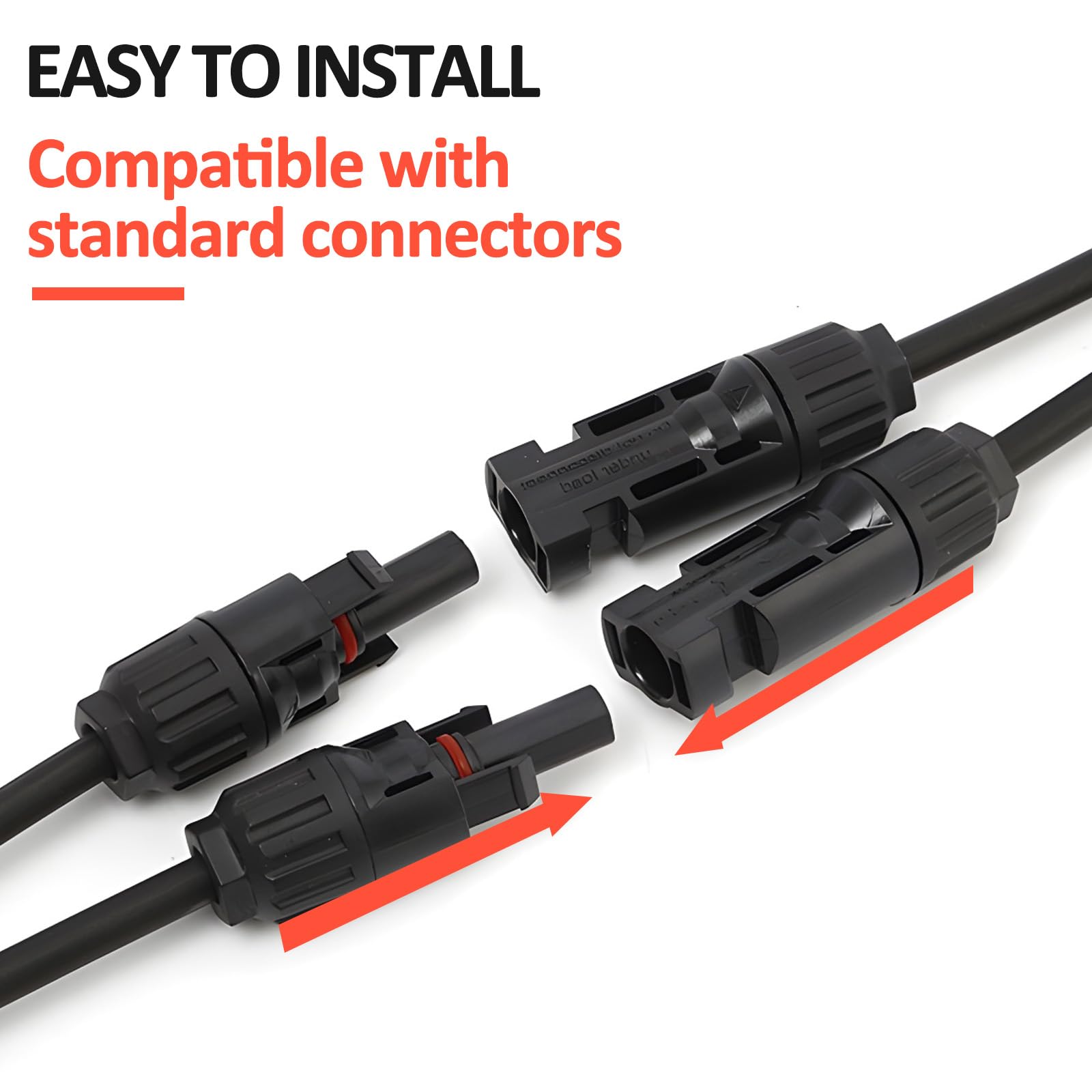 Cavo di prolunga solare con connettore femmina e maschio, 6 m, 10 AWG, con coppia di adattatori per pannelli solari a Y per casa, nave e camper (6 m rosso + 6 m nero)