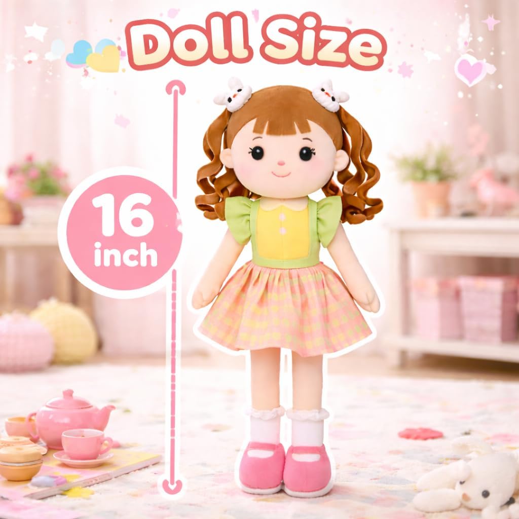 Soft Bunny Baby Doll – 16" Plush Baby Rag Doll with Rabbit Clips, First Baby Doll for 1-Year-Old Girls, Plush Doll for Toddlers and Infants