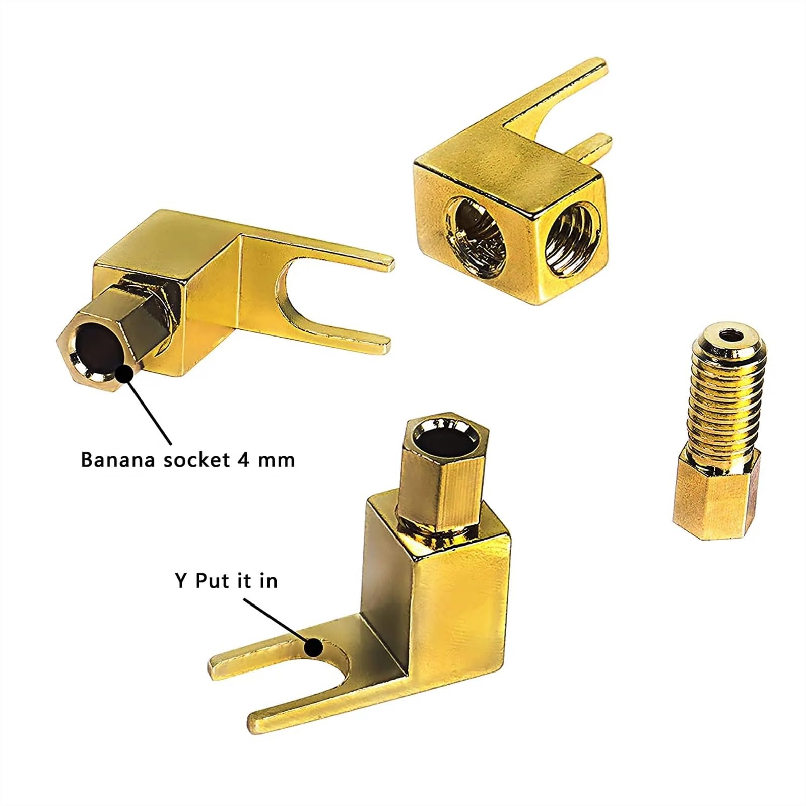 Fiches Banane de Type U en Laiton plaqué Or, 8 pièces, fiches de Haut-Parleur, vis Audio, Fourche, connecteur de Pelle, connecteur Banane mâle à Angle Droit
