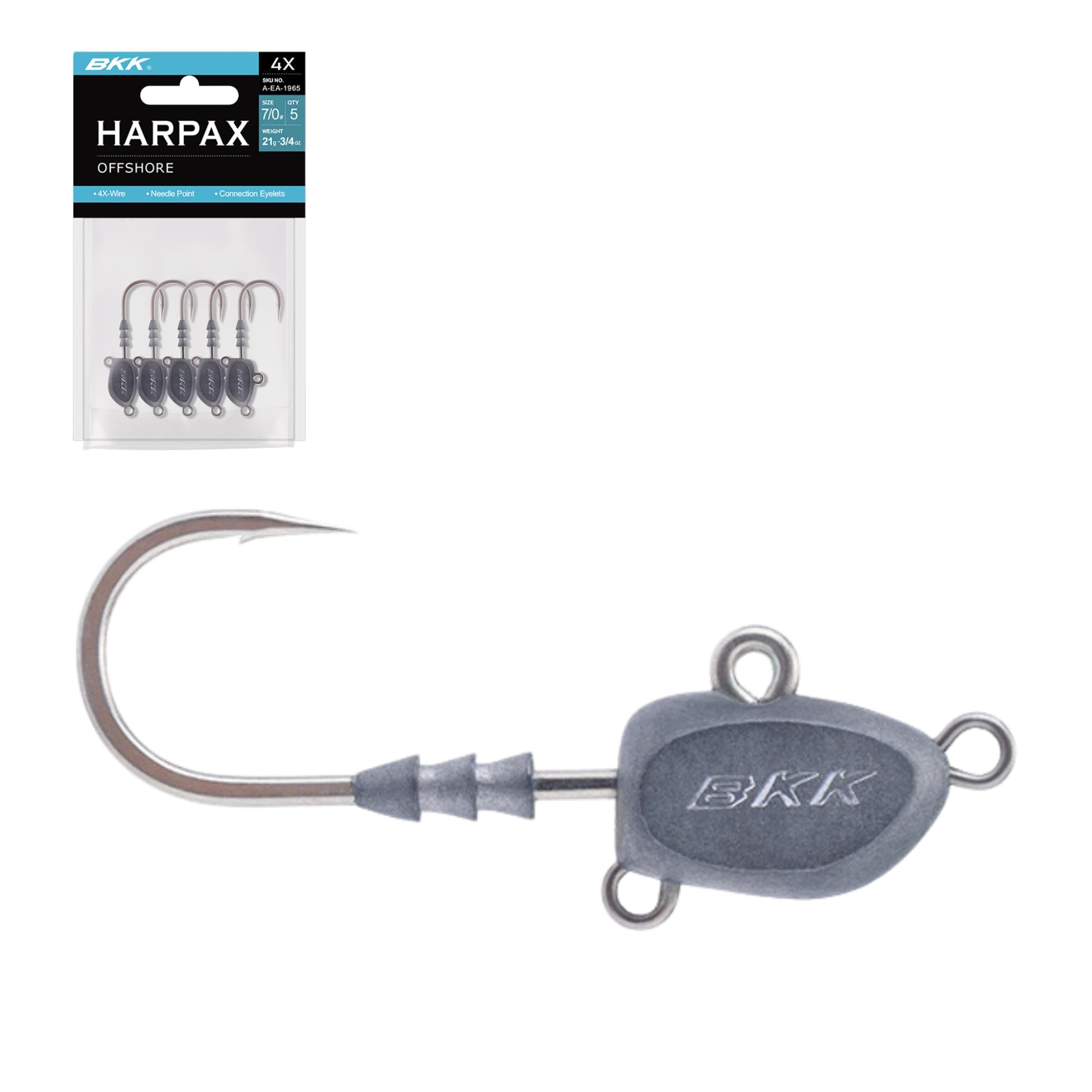 BKK Harpax Offshore jighead Hook | 9/0-3oz | 2-Pack | Bright Tin Coating | Needle Point