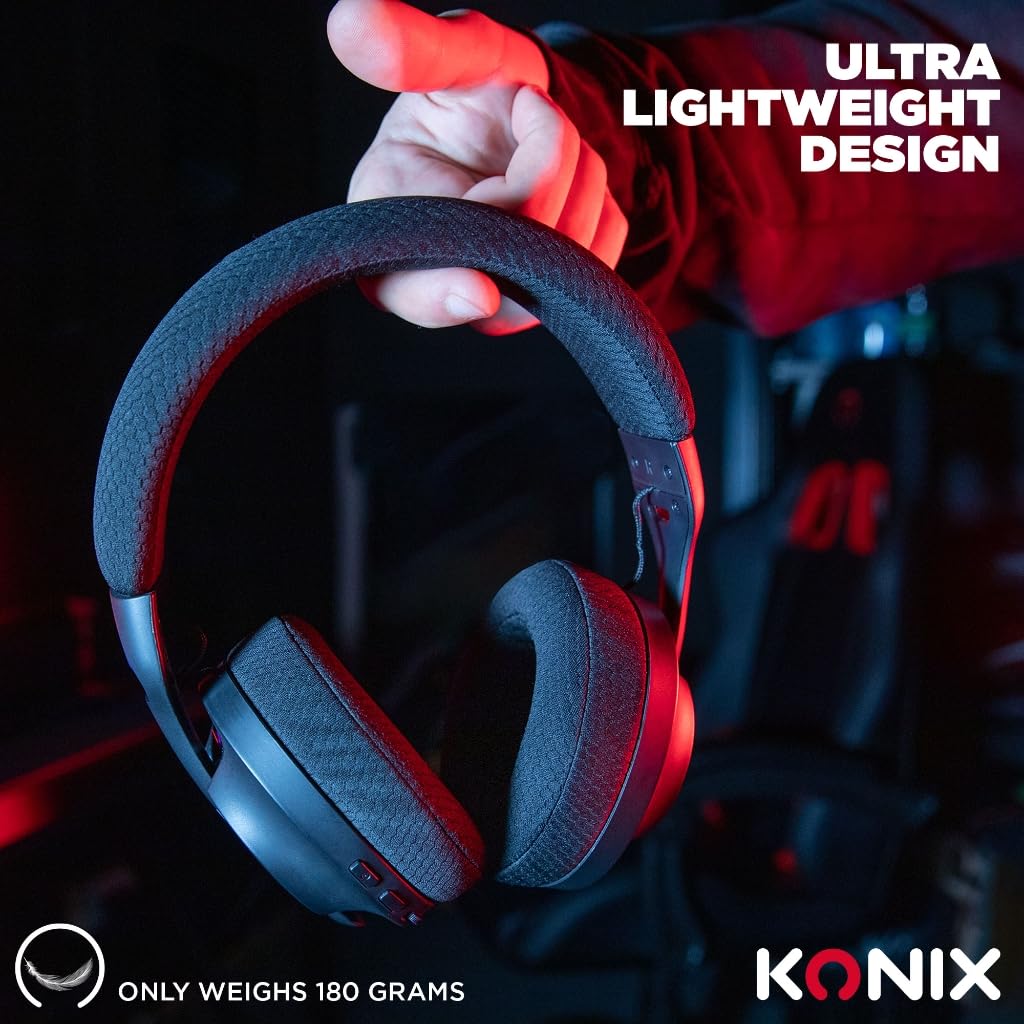 Konix Auriculares Gaming ultraligeros Pulsar de 180 g para PC - Altavoces de 40 mm - Micrófono - Conexión Bluetooth/Cable Tipo-C/dongle USB - Negro