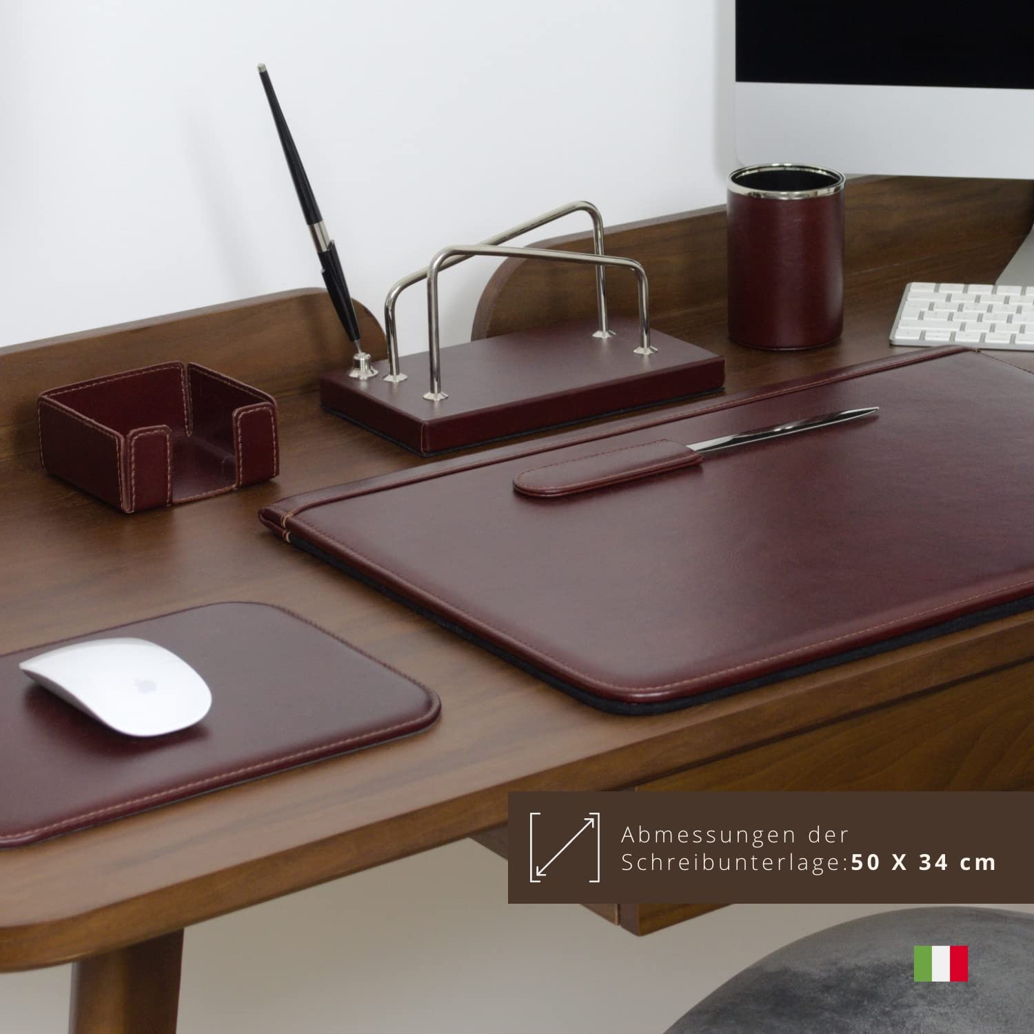 Maruse Leder Schreibtischunterlage – Italienisches Vollleder – Für Büro & Home Office Schreibtischset – Handgefertigt in Italien – Schwarz