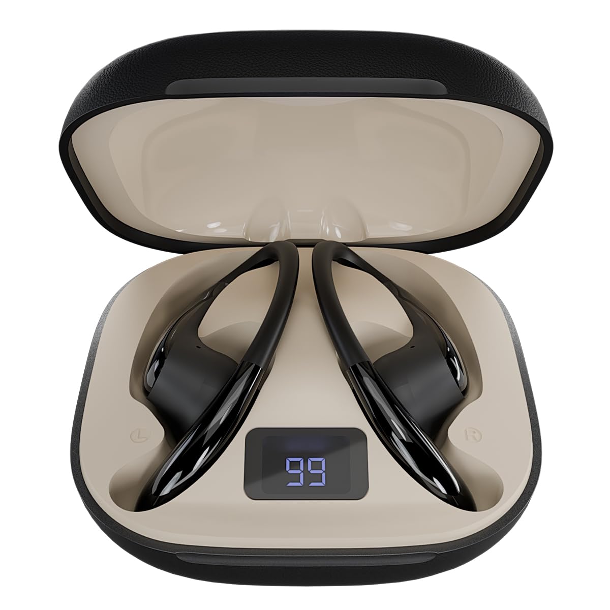 DwOTS Sense Pro Open-Ear Wireless Earbuds, Wide-Band up to ANC 42dB, Voice-First Mic System for Clear Calls, 45H Playtime, 12mm Drivers, Dual Device Connectivity, IPX5, Bluetooth v6.0 TWS (Black)-image-3